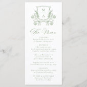 Menu Blason Floral Vert Élégant Monogramme de Mariage (Devant)