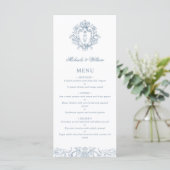 Menu Blason Monogramme Élégant de Mariage Régence Vinta (Debout devant)