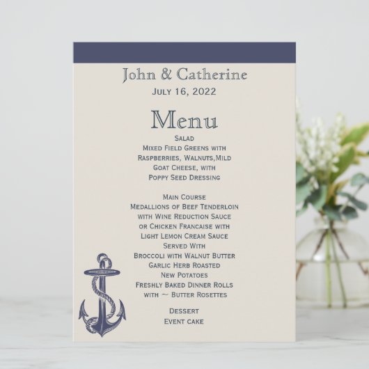 Menu Blauw en ivoorjaar Nautical Threadding (Staand voorkant)