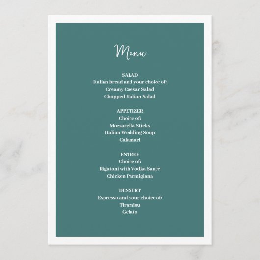 Menu Blauw huwelijk (Voorkant)