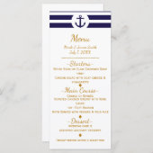 Menu Blauw Nautical Anchor & Stripes Wedding (Voorkant / Achterkant)