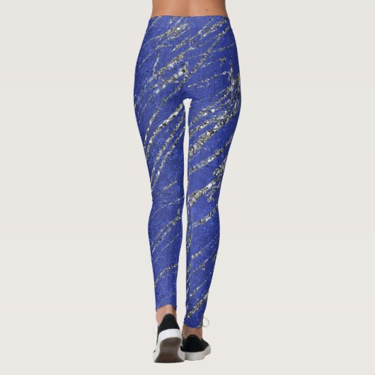 Menu Blauw & Zilver Modern Glam Marble Stripe Part Leggings (Achterkant)