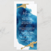 Menu Blauwe en gouden Waterverf bruiloft (Voorkant / Achterkant)
