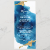 Menu Blauwe en gouden Waterverf bruiloft (Voorkant)