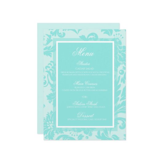 menu blauwgroen damtbruiloft (Voorkant / Achterkant in situ)