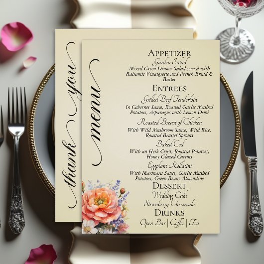 Menu Blé - Monogramme, Fleurs sauvages & Merci 