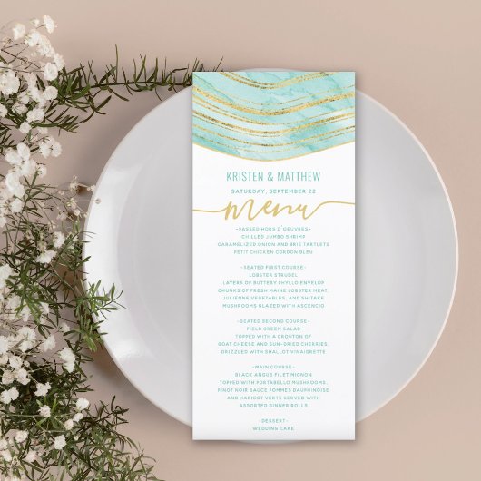 Menu bleu aqua à l'aquarelle d'agate