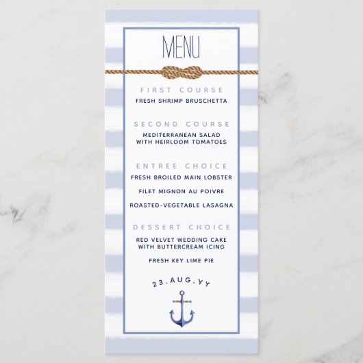 Menu Bleu Blancs ♾ Infinité noeud Mariage nautique (Devant)