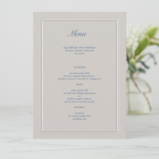 Menu Bleu bleu bleu moderne Mariage classique (Debout devant)
