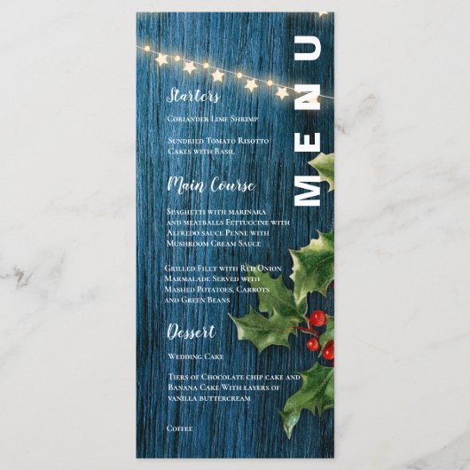 Menu Bleu Bois Rouge Berries Noël de mariage (Devant)