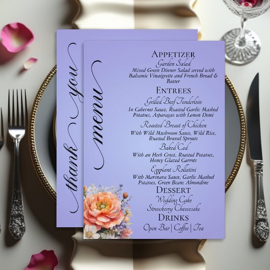 Menu Bleu Ciel - Monogramme, Fleurs Sauvages & Merci