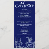 Menu Bleu Cobalt Ancienne Fortune Illustrée Chic Mariag (Devant)