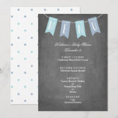 Menu bleu de bannière pour le baby shower (Devant / Derrière)