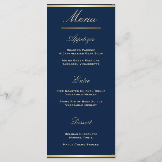 Menu Bleu De Luxe, Réception De Mariage (Dos)