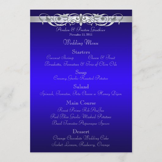 Menu bleu de mariage de Grande -Duchesse rouleau (Devant)