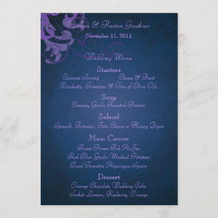 Menu bleu de mariage de rouleau pourpre noble