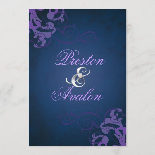 Menu bleu de mariage de rouleau pourpre noble (Dos)