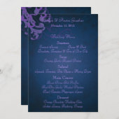 Menu bleu de mariage de rouleau pourpre noble (Devant / Derrière)