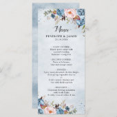 Menu Bleu Dusty Peach Blush Botanical Floral Mariage (Devant / Derrière)