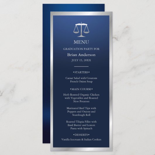 Menu Bleu et argent Logo de justice Diplôme de l'école  (Devant / Derrière)