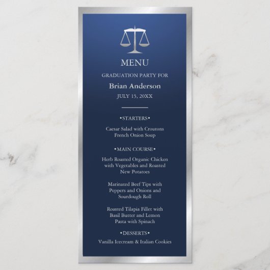 Menu Bleu et argent Logo de justice Diplôme de l'école  (Devant)