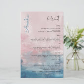 Menu bleu et rose Aquarelle avec nom (Debout devant)