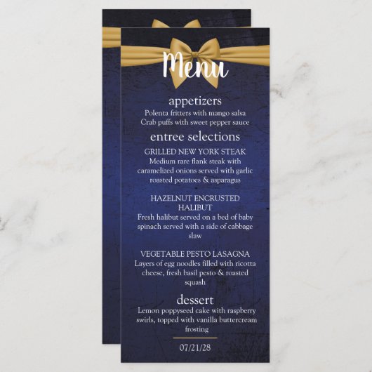 Menu Bleu foncé avec Bow or (Devant / Derrière)