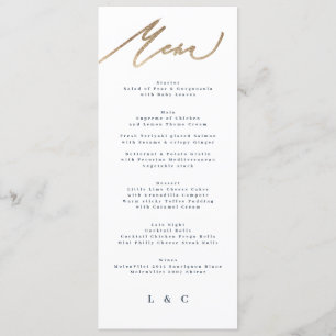 Menu Bleu Marine Blanc or Elegant Mariage classique