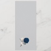 Menu bleu marine fleurs blanches argent feuille mariage (Dos)