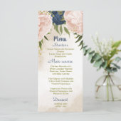 Menu bleu marine fleurs vert feuille mariage (Debout devant)