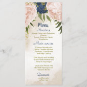 Menu bleu marine fleurs vert feuille mariage (Devant)