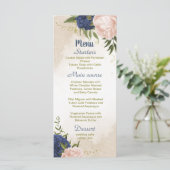 Menu bleu marine fleurs vert feuille mariage (Debout devant)
