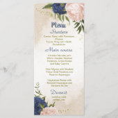Menu bleu marine fleurs vert feuille mariage (Devant)