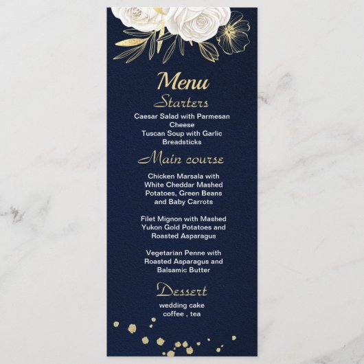 Menu bleu marine floral or blanc (Devant)