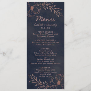 Menu Bleu Marine & Rose Gold Foil Dîner à la frontière
