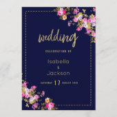 Menu Bleu marine vintage fleurs rose or (Devant)