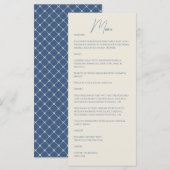 Menu Bleu métallique ・ Mariage de script manuscrit (Devant / Derrière)