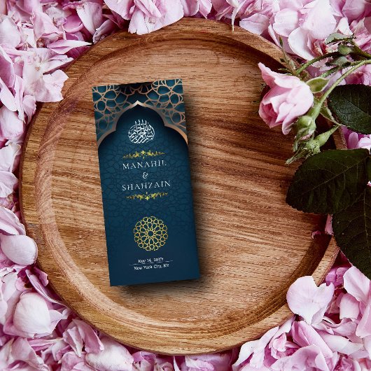 Menu Bleu Nil Arc islamique 3D Élégant Mariage musulman