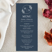 Menu Bleu Nuit Blanc Élégant Classique Mariage