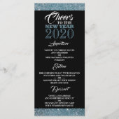 Menu Bleu Parties scintillant rayures, Nouvel An (Devant)