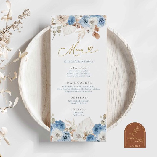 Menu Bleu Poussiéreux Bleu Bohème Floral