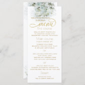 Menu Bleu poussiéreux calligraphie dorée florale romant (Devant / Derrière)