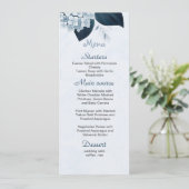 Menu bleu poussiéreux fleurs marine feuille mariage (Debout devant)