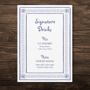 Menu Bleu Quirky Main Tirée Mariage Signature Boissons
