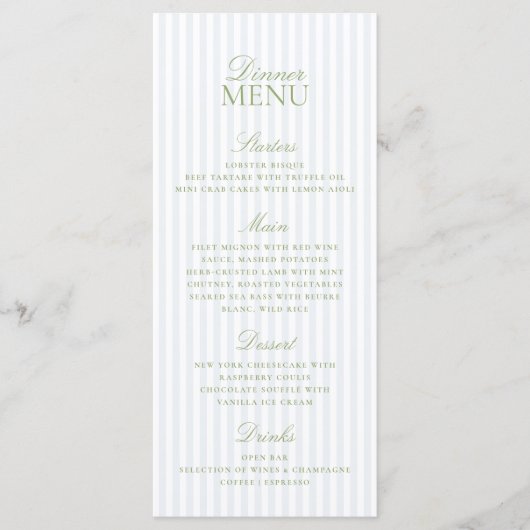 Menu Bleu Rayure Citron Vert Élégant Écriture Mariage (Devant)