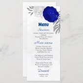 Menu bleu royal et fleurs blanches argent mariage botan (Devant / Derrière)
