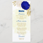 Menu bleu royal et fleurs blanches or mariage botanique (Devant)