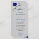 Menu bleu royal fleurs blanches argent feuille mariage (Devant / Derrière)