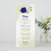 Menu bleu royal fleurs blanches vert feuille mariage (Debout devant)