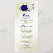 Menu bleu royal fleurs blanches vert feuille mariage (Devant)